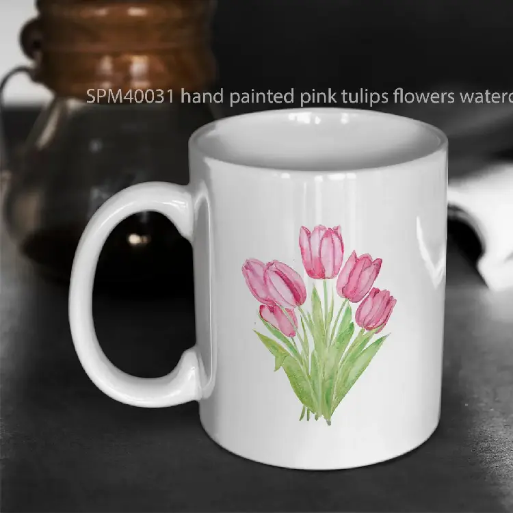 SPM40031 hand painted pink tulips flowers watercolor painting Gelas Keramik Supermug