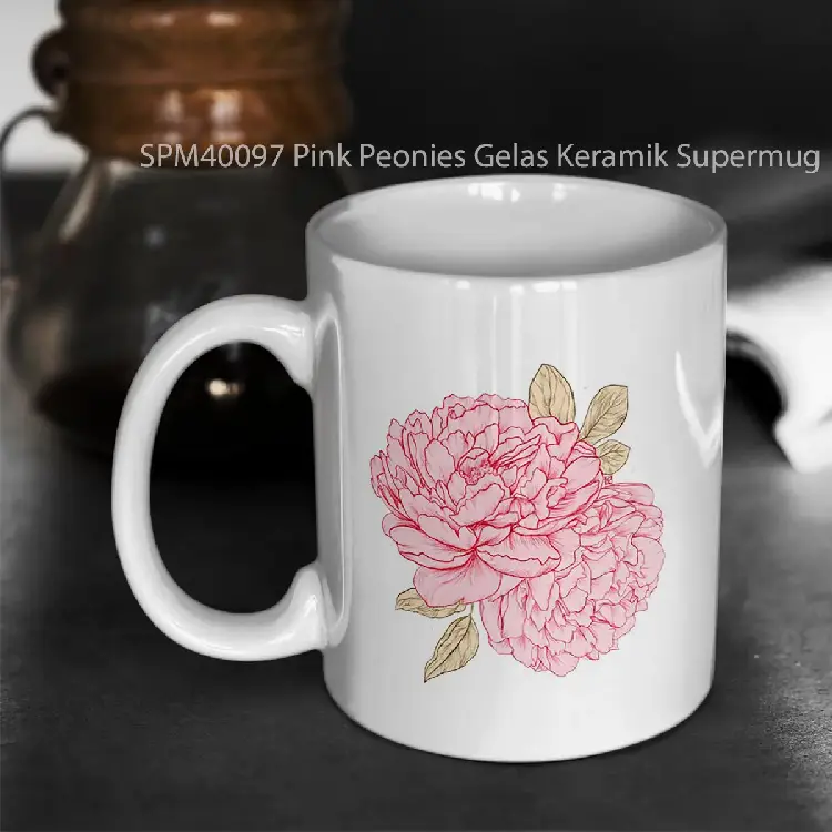 SPM40097 Pink Peonies Gelas Keramik Supermug