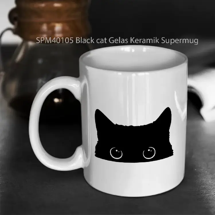SPM40105 Black cat Gelas Keramik Supermug