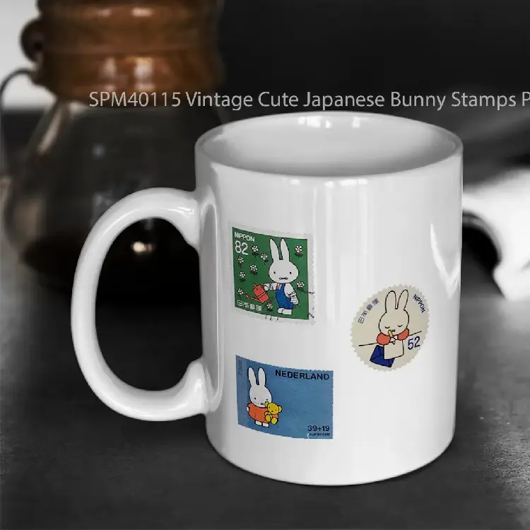 SPM40115 Vintage Cute Japanese Bunny Stamps Pack Gelas Keramik Supermug