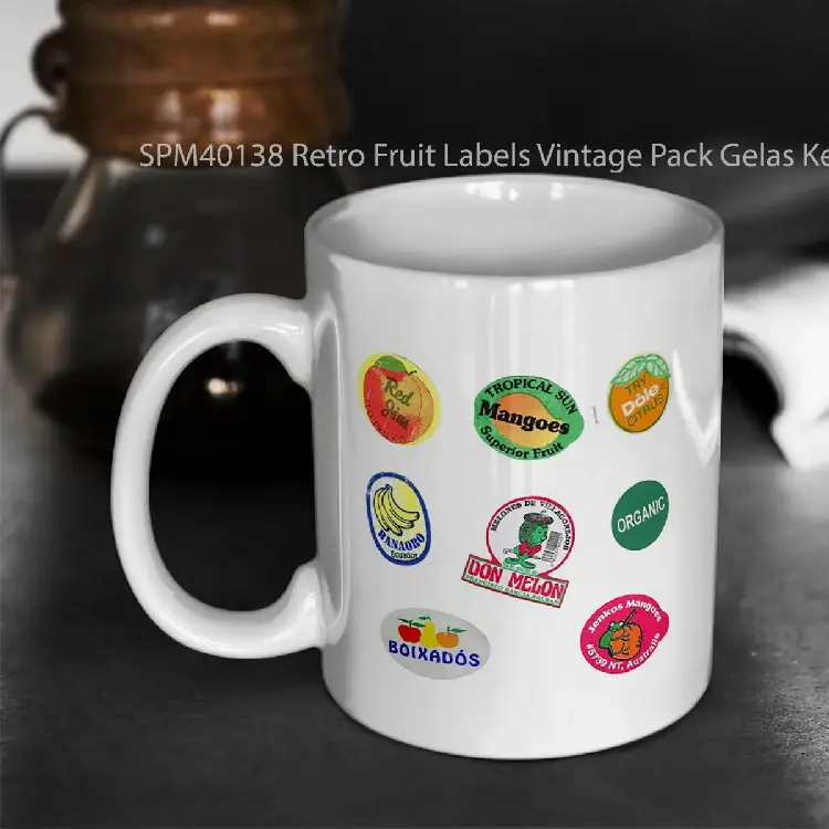 SPM40138 Retro Fruit Labels Vintage Pack Gelas Keramik Supermug