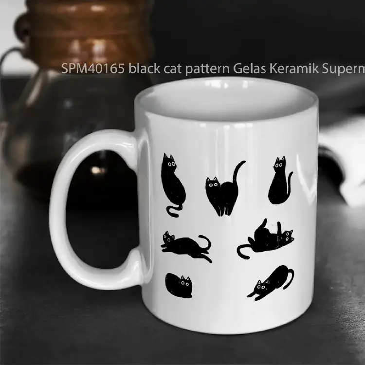 SPM40165 black cat pattern Gelas Keramik Supermug