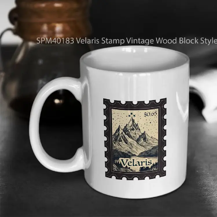SPM40183 Velaris Stamp Vintage Wood Block Style Gelas Keramik Supermug