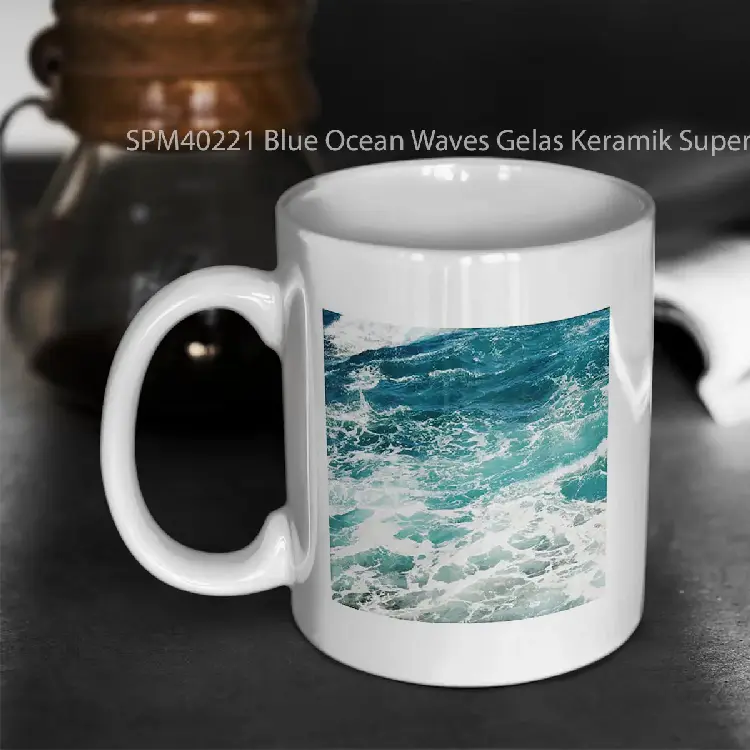 SPM40221 Blue Ocean Waves Gelas Keramik Supermug
