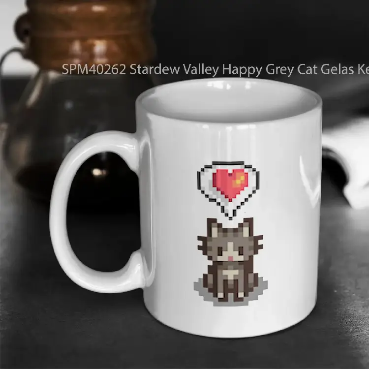 SPM40262 Stardew Valley Happy Grey Cat Gelas Keramik Supermug