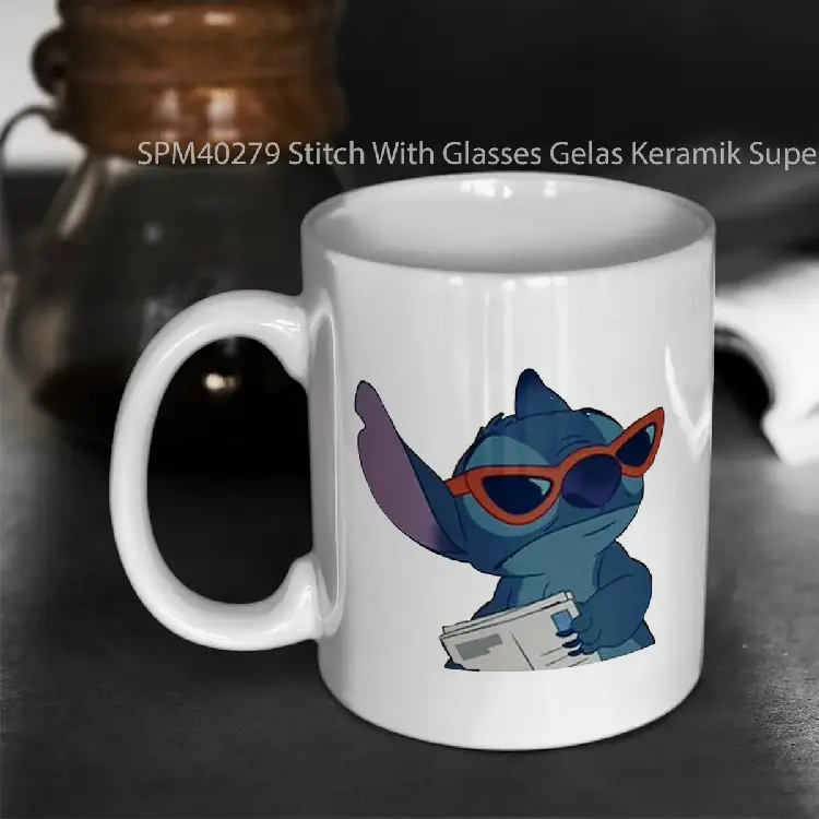 SPM40279 Stitch With Glasses Gelas Keramik Supermug