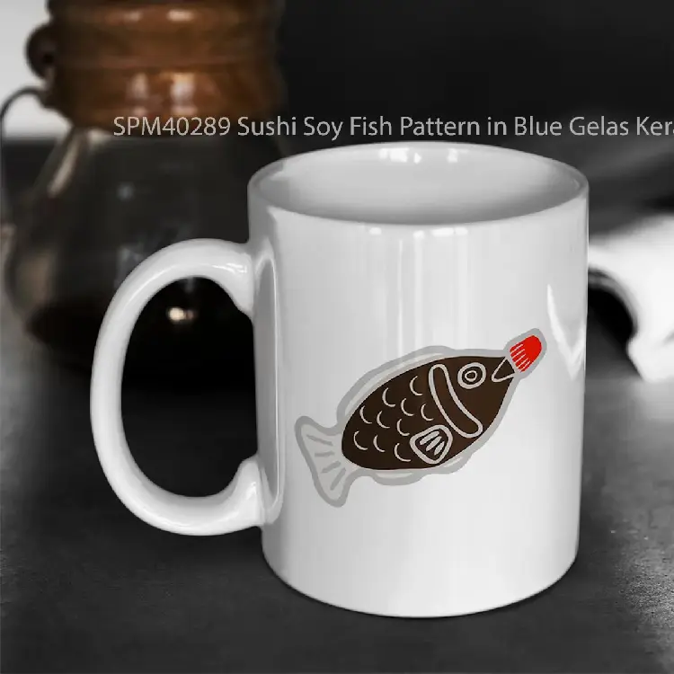 SPM40289 Sushi Soy Fish Pattern in Blue Gelas Keramik Supermug