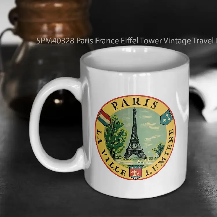 SPM40328 Paris France Eiffel Tower Vintage Travel Decal Gelas Keramik Supermug