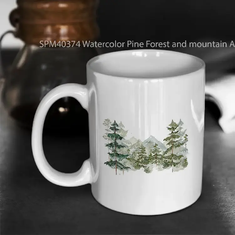 SPM40374 Watercolor Pine Forest and mountain Aesthetic Graphic Gelas Keramik Supermug