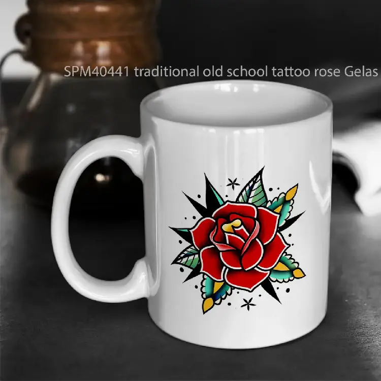 SPM40441 traditional old school tattoo rose Gelas Keramik Supermug