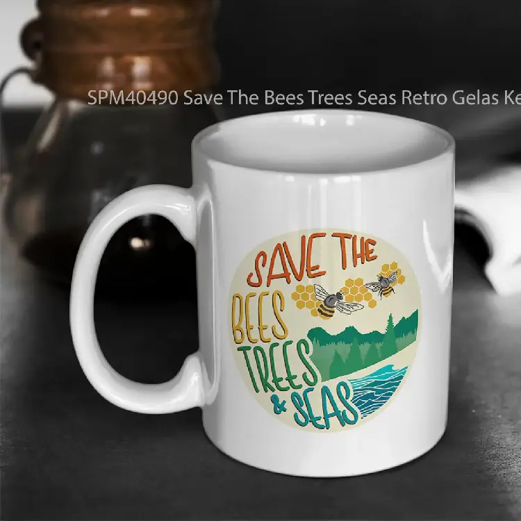SPM40490 Save The Bees Trees Seas Retro Gelas Keramik Supermug