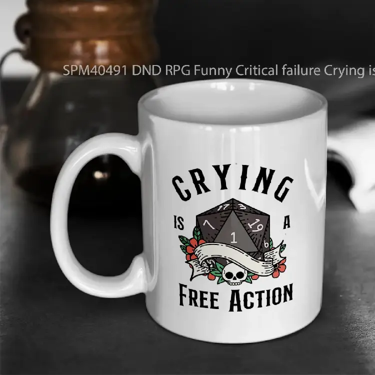 SPM40491 DND RPG Funny Critical failure Crying is a free action Natural one D20 dice Gelas Keramik Supermug