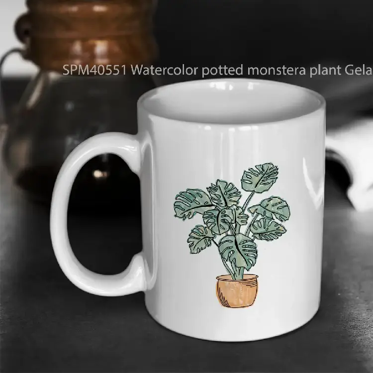 SPM40551 Watercolor potted monstera plant Gelas Keramik Supermug