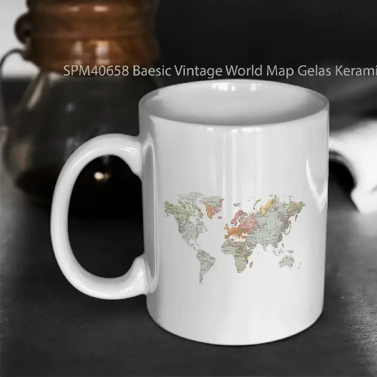 SPM40658 Baesic Vintage World Map Gelas Keramik Supermug