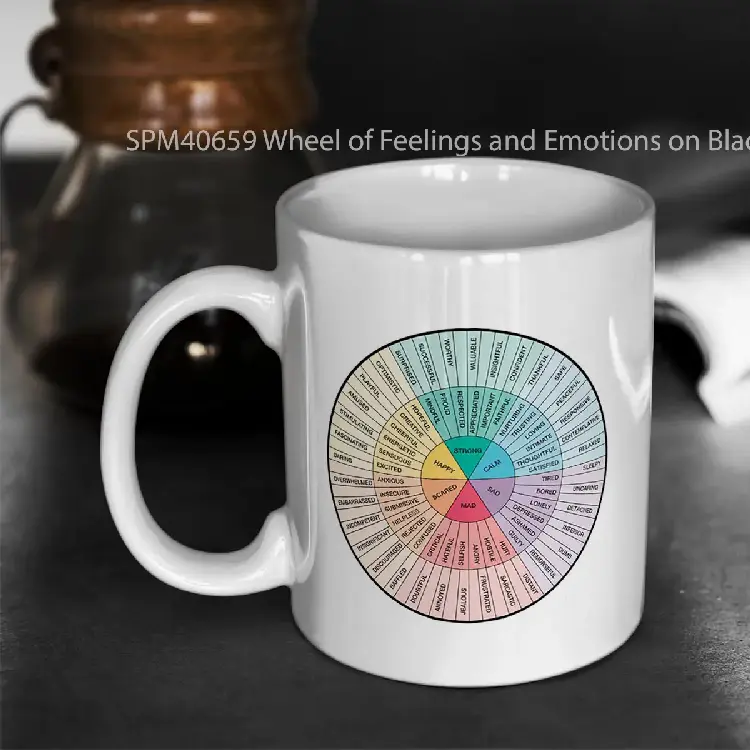 SPM40659 Wheel of Feelings and Emotions on Black Therapy and Counseling Art DBT CBT Gift for Counselor Therapist and Parent Gelas Keramik Supermug