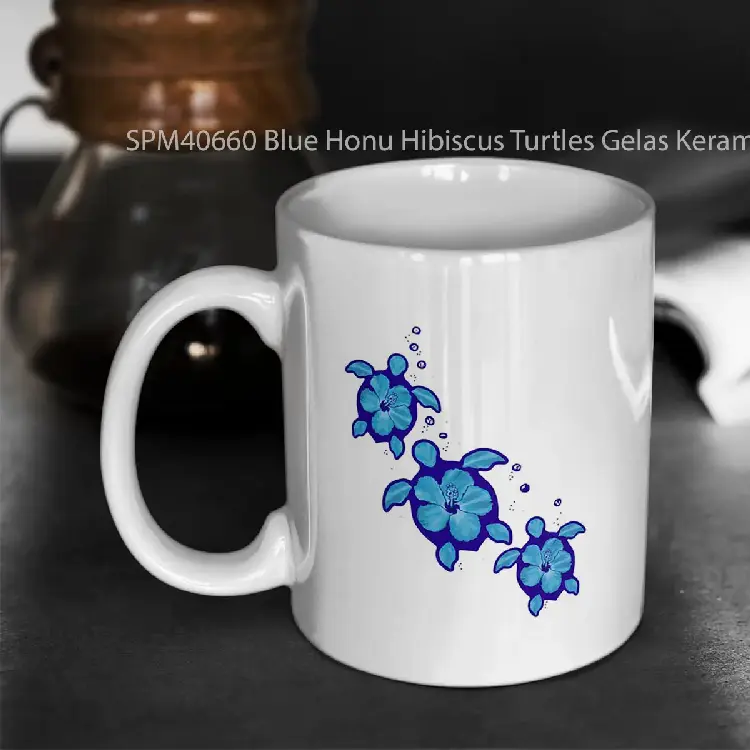 SPM40660 Blue Honu Hibiscus Turtles Gelas Keramik Supermug