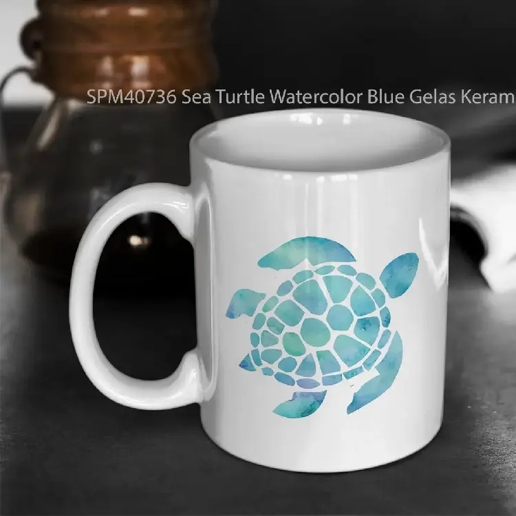 SPM40736 Sea Turtle Watercolor Blue Gelas Keramik Supermug