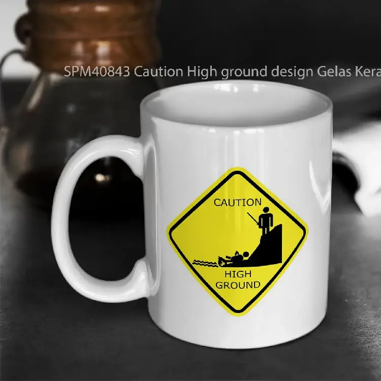 SPM40843 Caution High ground design Gelas Keramik Supermug