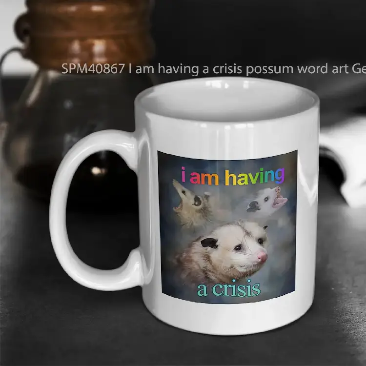 SPM40867 I am having a crisis possum word art Gelas Keramik Supermug