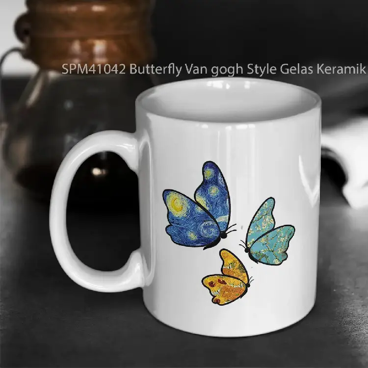 SPM41042 Butterfly Van gogh Style Gelas Keramik Supermug