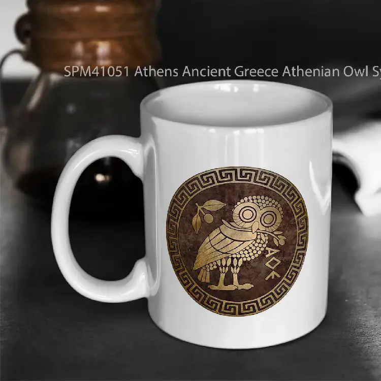 SPM41051 Athens Ancient Greece Athenian Owl Symbol of Goddess Athena Gelas Keramik Supermug