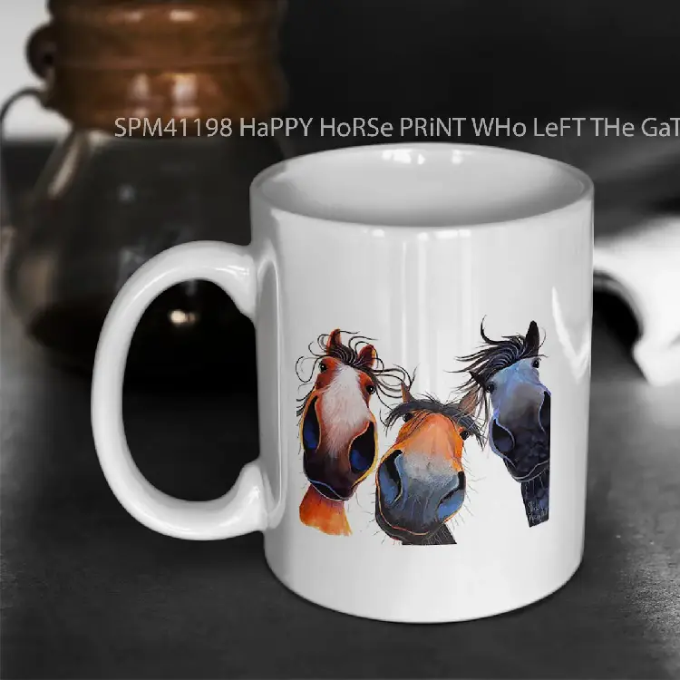 SPM41198 HaPPY HoRSe PRiNT WHo LeFT THe GaTe OPeN BY SHiRLeY MacARTHuR Gelas Keramik Supermug