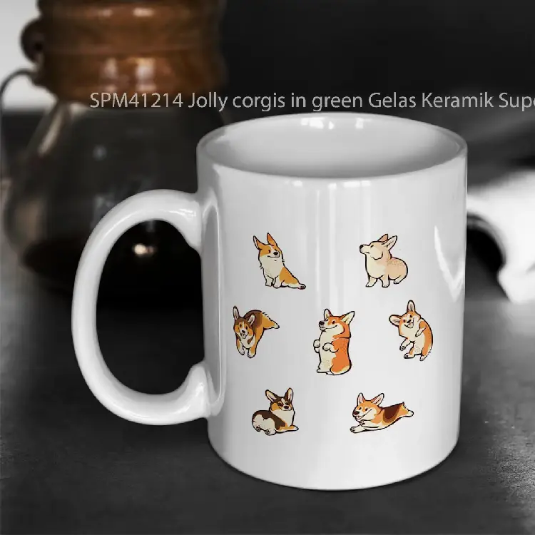 SPM41214 Jolly corgis in green Gelas Keramik Supermug