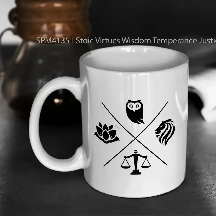 SPM41351 Stoic Virtues Wisdom Temperance Justice Courage Stoicism Gelas Keramik Supermug