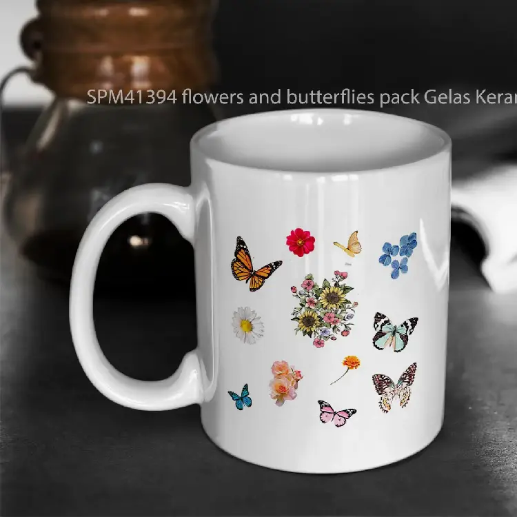 SPM41394 flowers and butterflies pack Gelas Keramik Supermug