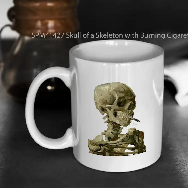 SPM41427 Skull of a Skeleton with Burning Cigarette Vincent Van Gogh Gelas Keramik Supermug