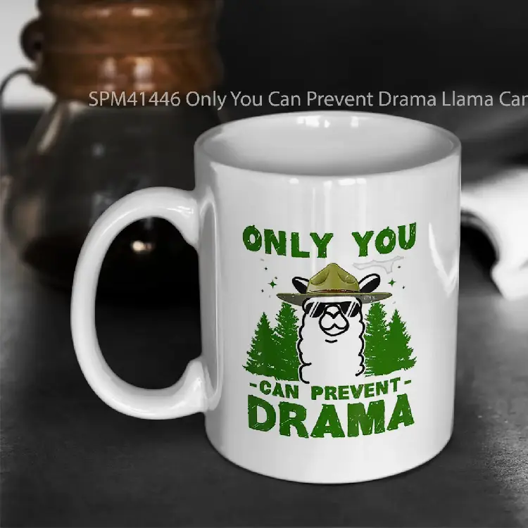 SPM41446 Only You Can Prevent Drama Llama Camping Funny Gelas Keramik Supermug
