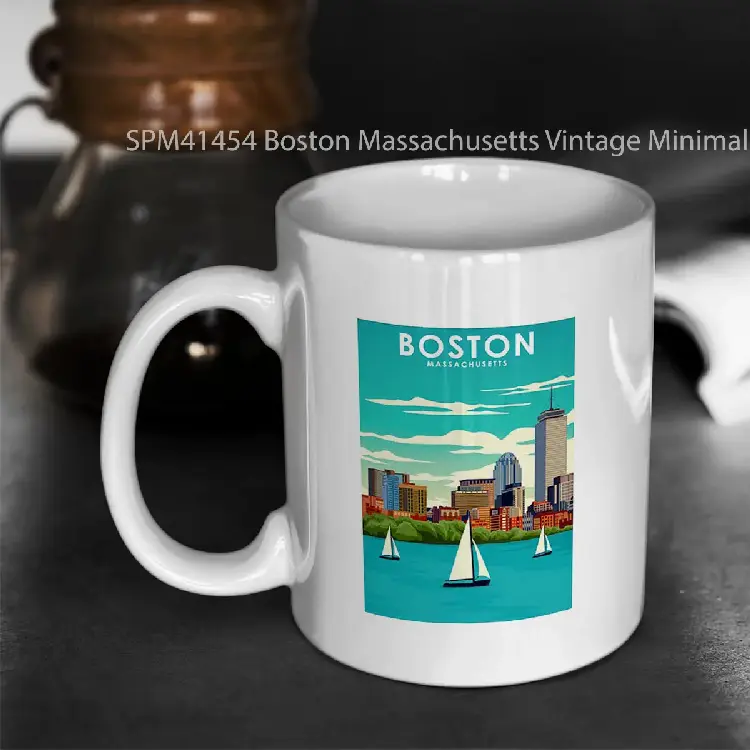 SPM41454 Boston Massachusetts Vintage Minimal Travel Poster Gelas Keramik Supermug