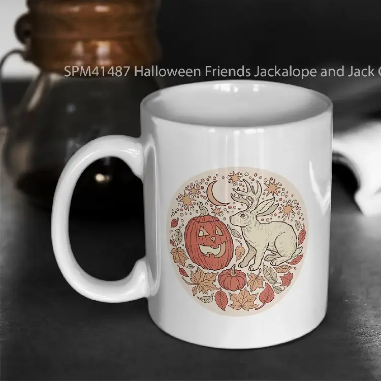 SPM41487 Halloween Friends Jackalope and Jack O Lantern Autumn Art Gelas Keramik Supermug