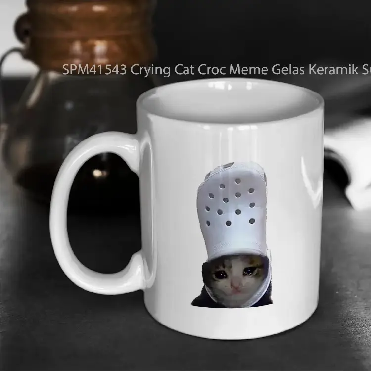SPM41543 Crying Cat Croc Meme Gelas Keramik Supermug