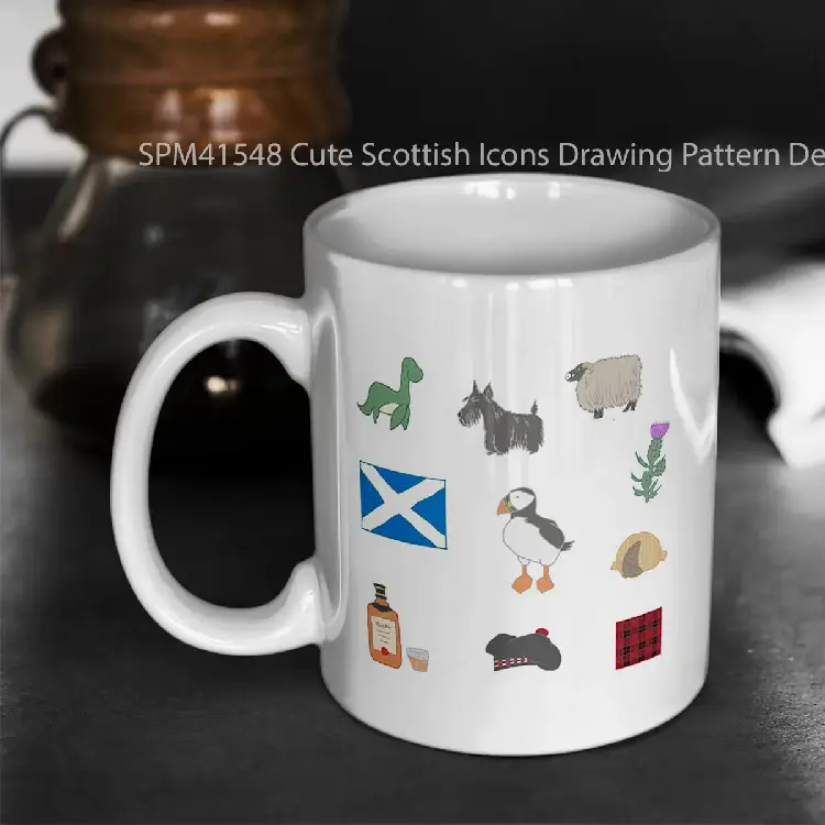 SPM41548 Cute Scottish Icons Drawing Pattern Design Gelas Keramik Supermug