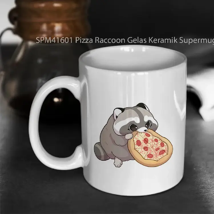 SPM41601 Pizza Raccoon Gelas Keramik Supermug