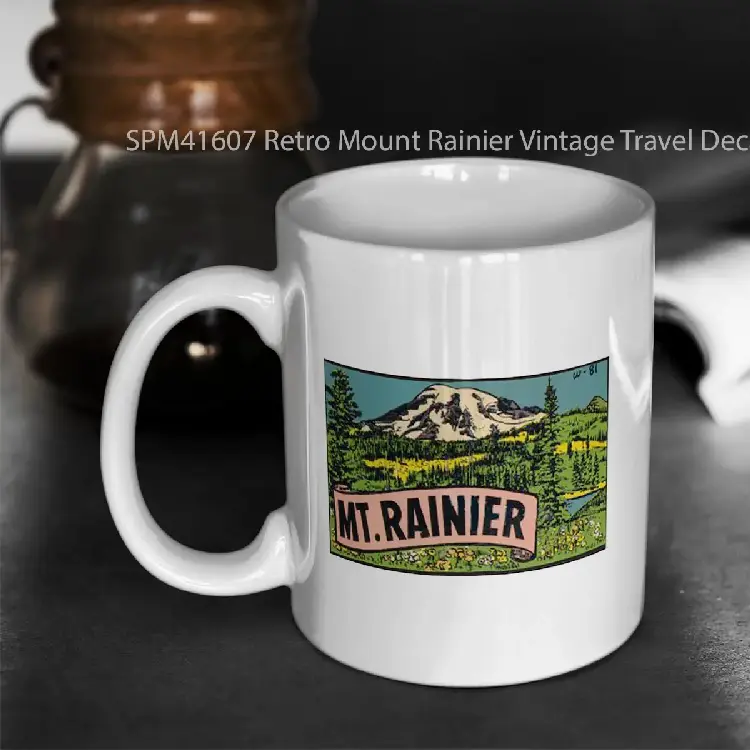 SPM41607 Retro Mount Rainier Vintage Travel Decal Washington USA Gelas Keramik Supermug