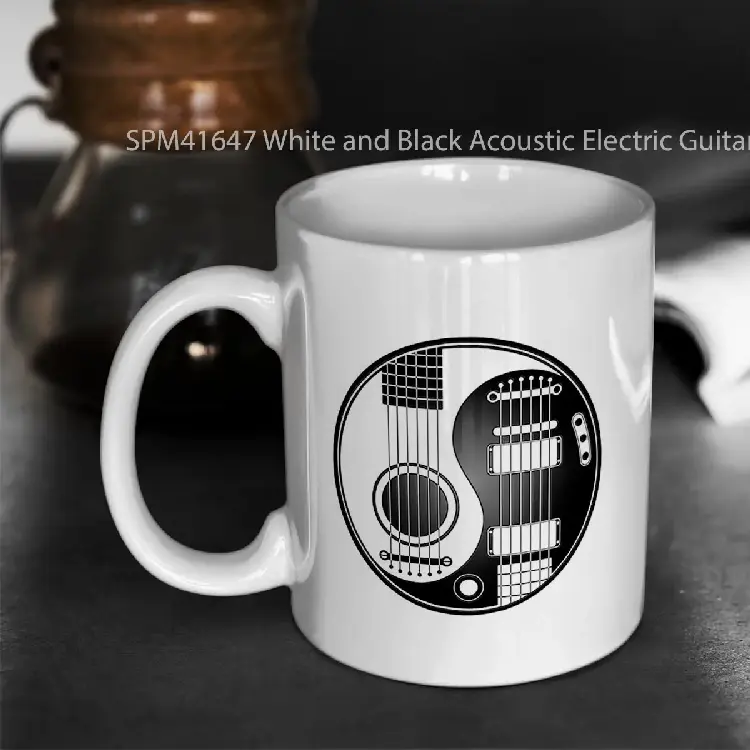 SPM41647 White and Black Acoustic Electric Guitars Yin Yang Gelas Keramik Supermug
