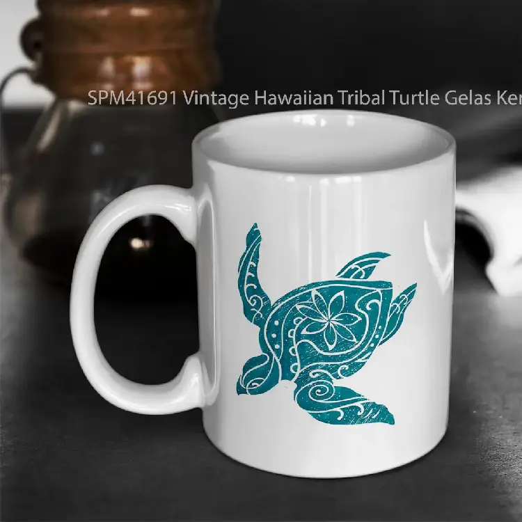 SPM41691 Vintage Hawaiian Tribal Turtle Gelas Keramik Supermug