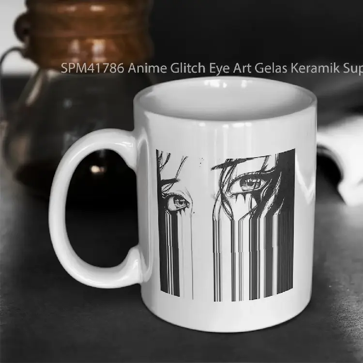 SPM41786 Anime Glitch Eye Art Gelas Keramik Supermug
