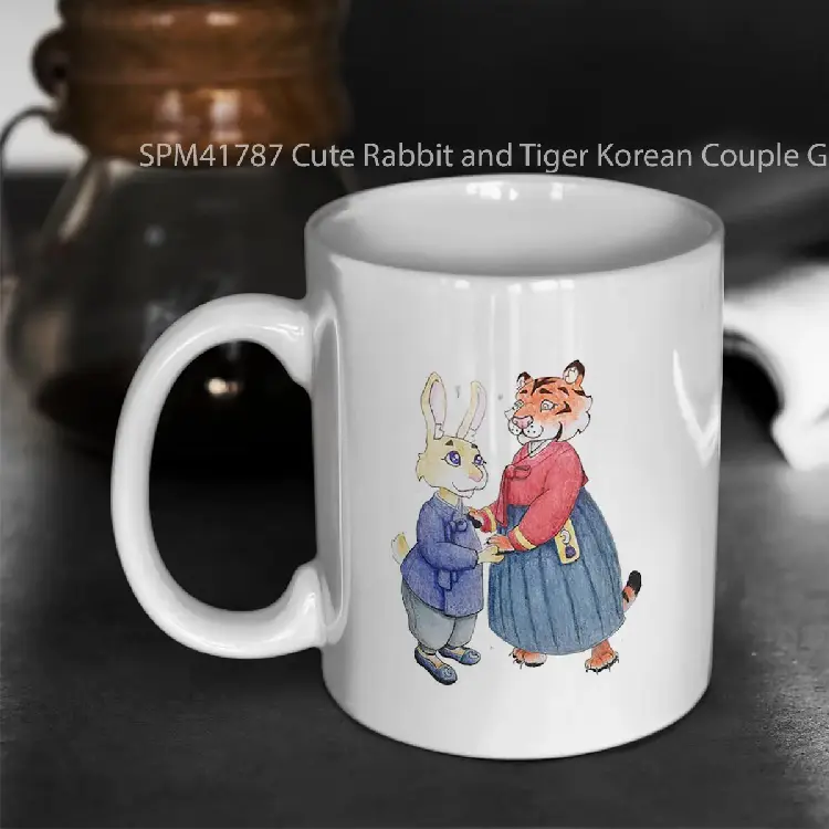 SPM41787 Cute Rabbit and Tiger Korean Couple Gelas Keramik Supermug