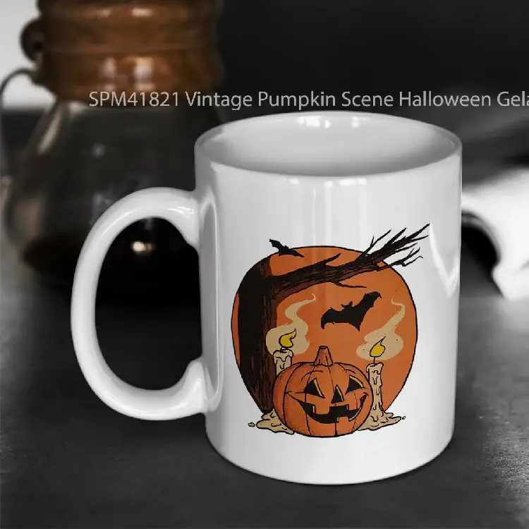 SPM41821 Vintage Pumpkin Scene Halloween Gelas Keramik Supermug