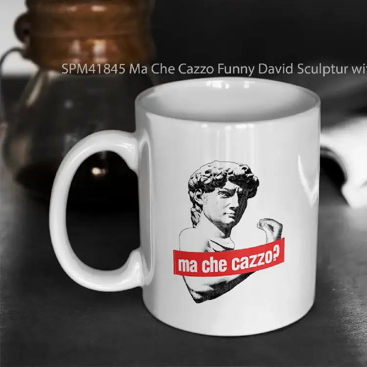 SPM41845 Ma Che Cazzo Funny David Sculptur with talking Hand Gelas Keramik Supermug