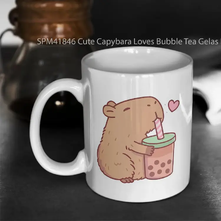 SPM41846 Cute Capybara Loves Bubble Tea Gelas Keramik Supermug