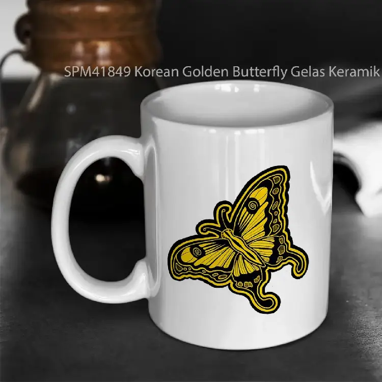 SPM41849 Korean Golden Butterfly Gelas Keramik Supermug
