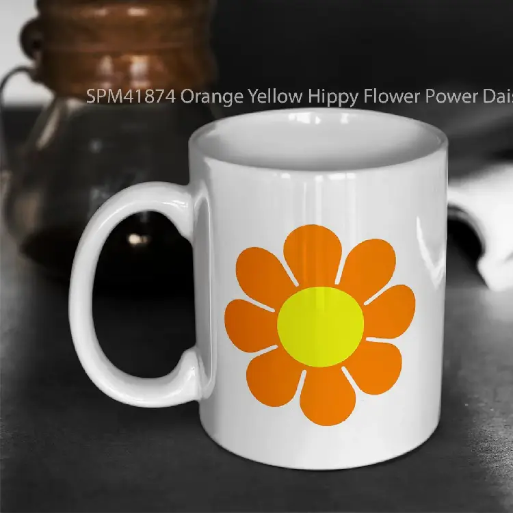 SPM41874 Orange Yellow Hippy Flower Power Daisy Gelas Keramik Supermug