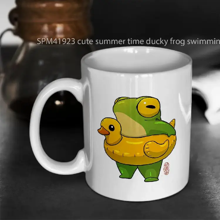 SPM41923 cute summer time ducky frog swimming pool floatie artwork asian style Gelas Keramik Supermug
