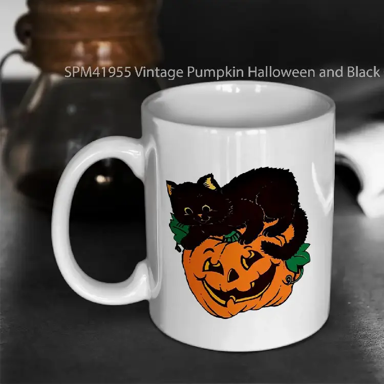 SPM41955 Vintage Pumpkin Halloween and Black Cat Gelas Keramik Supermug