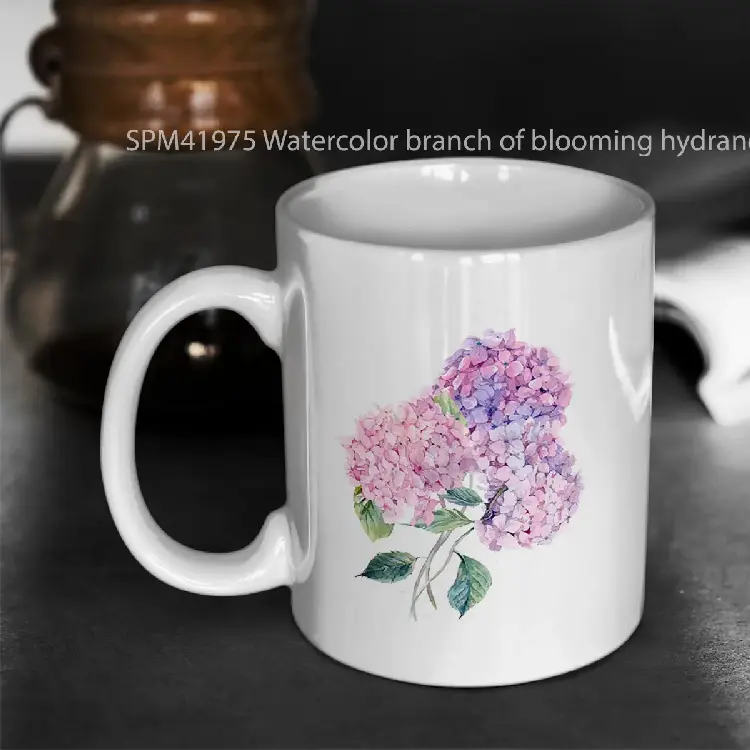 SPM41975 Watercolor branch of blooming hydrangeas Gelas Keramik Supermug