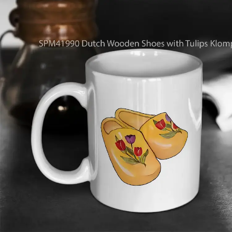 SPM41990 Dutch Wooden Shoes with Tulips Klompen Clogs Drawing Art Gelas Keramik Supermug